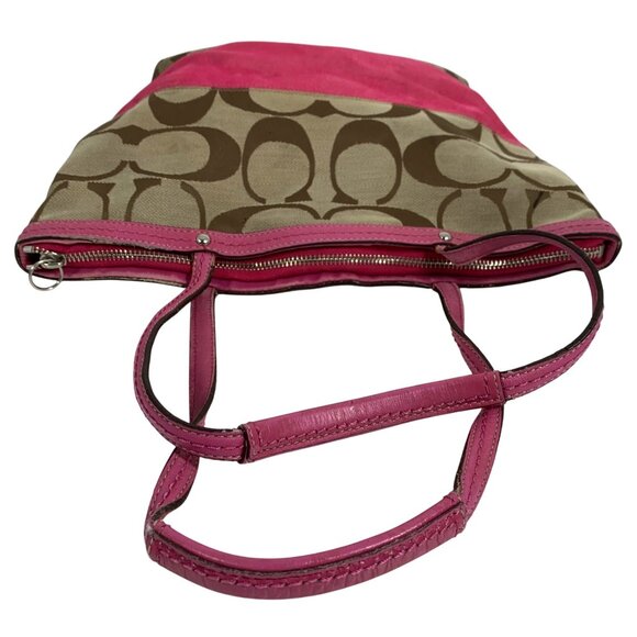 2009 COACH Signature Collection Khaki Pink Stripe Tote F13548 NO TAG - Picture 5 of 13